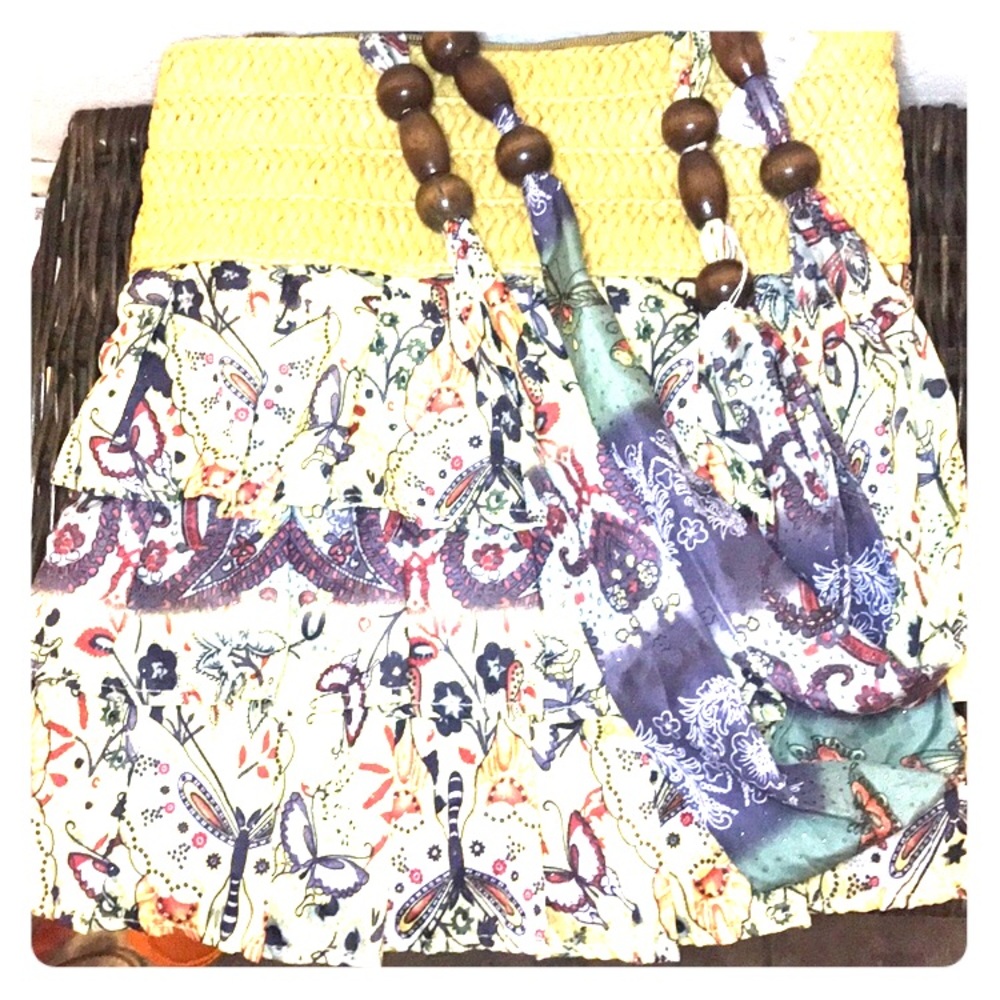 New Boho ruffle with butterflies travel tote